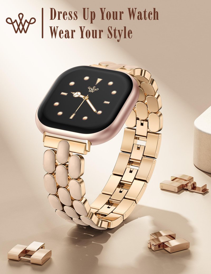 Wearlizer Resin Metal Band Compatible with Fitbit Versa 4 Bands for Women/Sense 2/Sense/Versa 3, Jewelry-Style Dressy Bracelet with No-Tool Adjustment, Elegant Lightweight Strap for Work & Daily