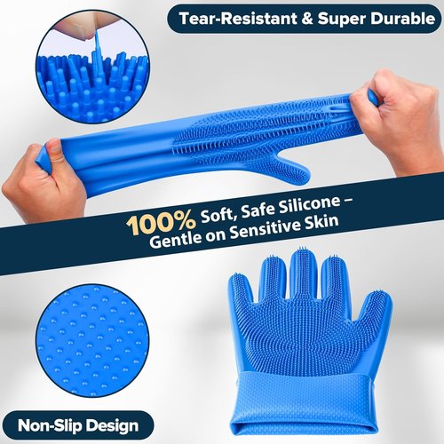 Augwind 6PCS Pet Grooming Kit - Dog Washing Gloves, Bath Brush & Supplies | Navy Blue