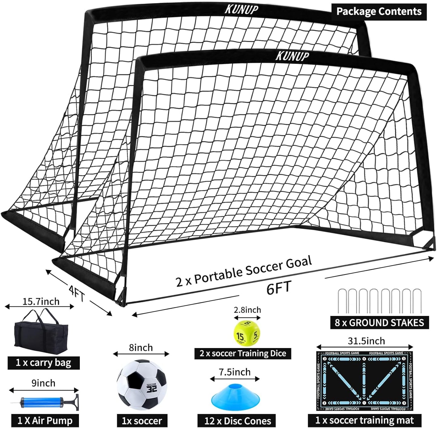 Skiennix Kids Soccer Goals - Portable Foldable Practice Nets with Training Equipment Set | Includes Ball, Cones & Carry Bag
