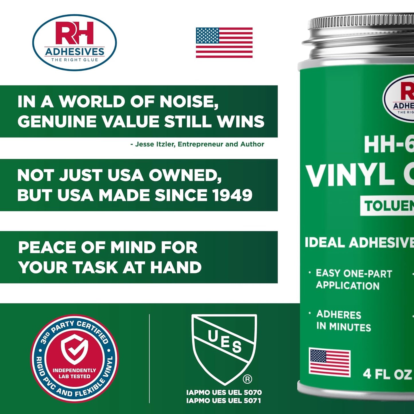 RH Adhesives HH-66 Toluene Free Vinyl Cement - Waterproof Flexible Adhesive for PVC & Vinyl Repair - 4 oz