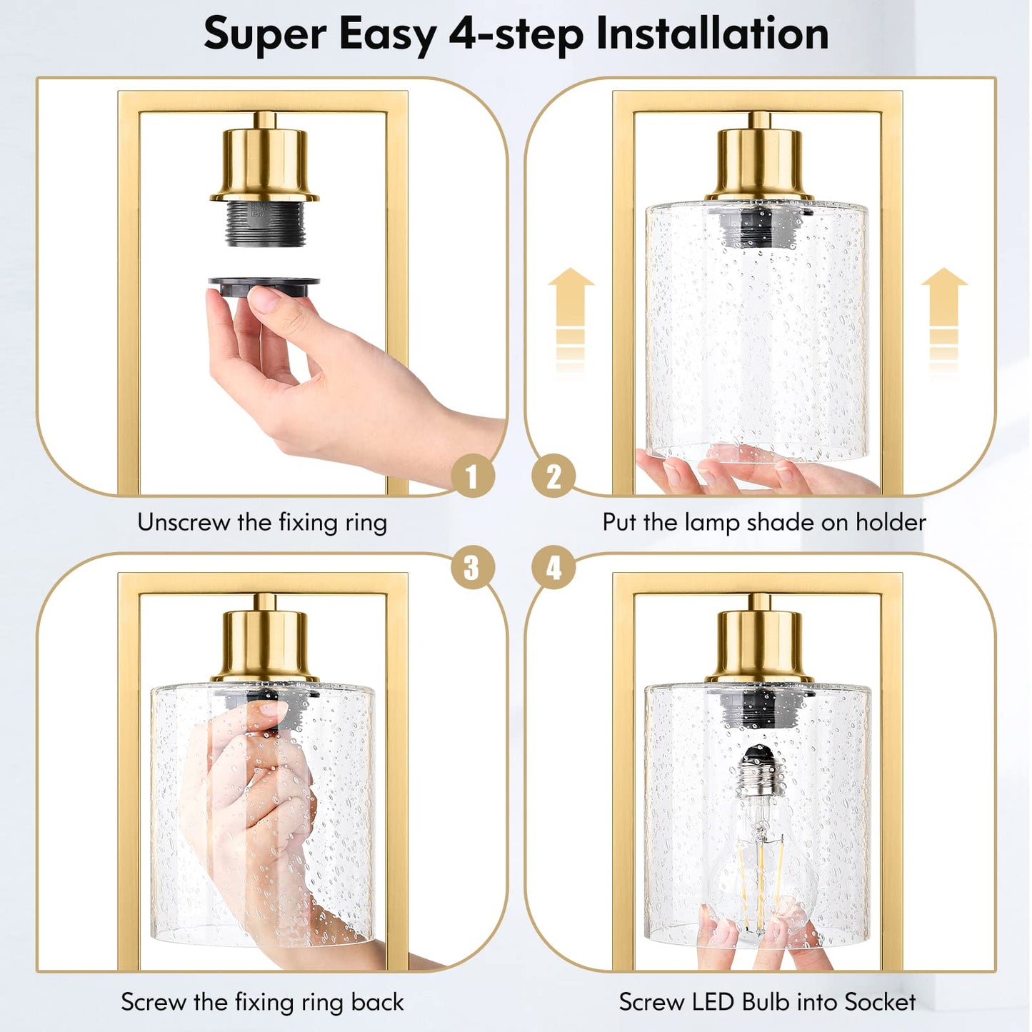 Gold Wireless Charging Lamps for Bedrooms Set of 2, Bedside Touch Table Lamps 3-Way Dimmable, Bubble Glass Lamp Sets for Living Room Nightstands End Tables Office, USB Port, E26 LED Bulbs Covered