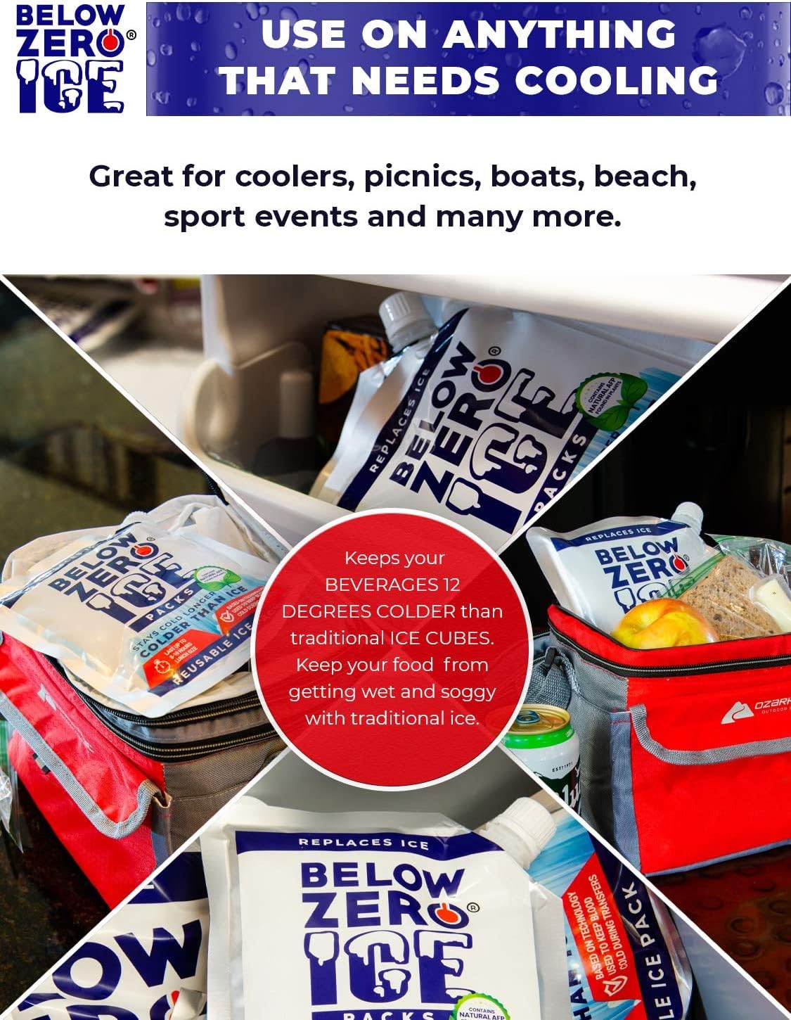 Below Zero Medium Reusable Ice Packs for Coolers – Long Lasting Cooler Ice Pack Blocks, Leak-Proof Freezer Packs for Camping, Lunch Boxes & Travel – Medium 10”x9” (2-Pack)