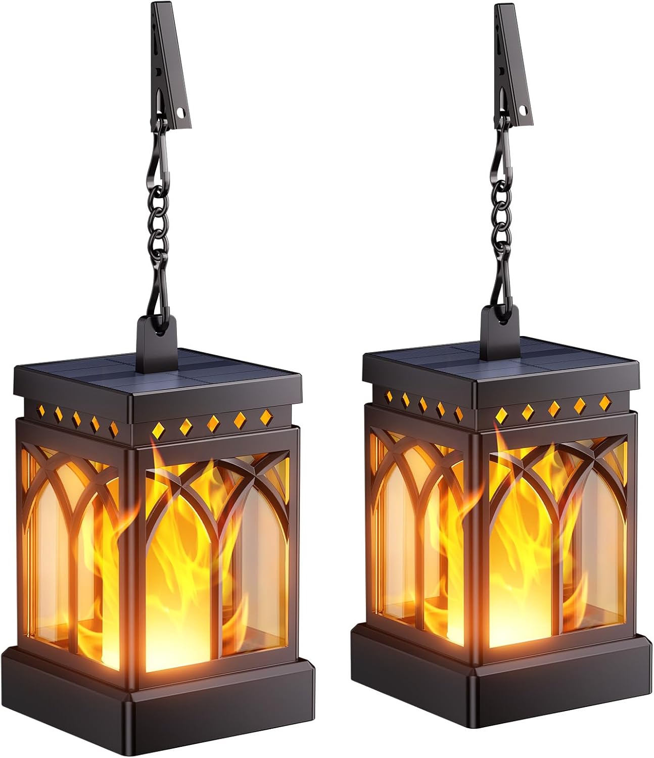 KOOPER Solar Lanterns 4 Pack - Waterproof Hanging Lights with Flickering Flame & Constant Modes for Garden, Patio, and Yard Decor