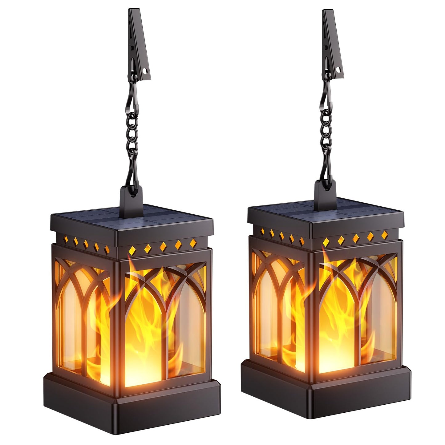 KOOPER Solar Lanterns Outdoor Waterproof, Two Modes Hanging Solar Lantern Lights for Outside, Auto ON/Off Lanterns Decorative Outdoor for Garden Table Yard Path Tree Patio Lawn Decor, Gifts, 2 Pack