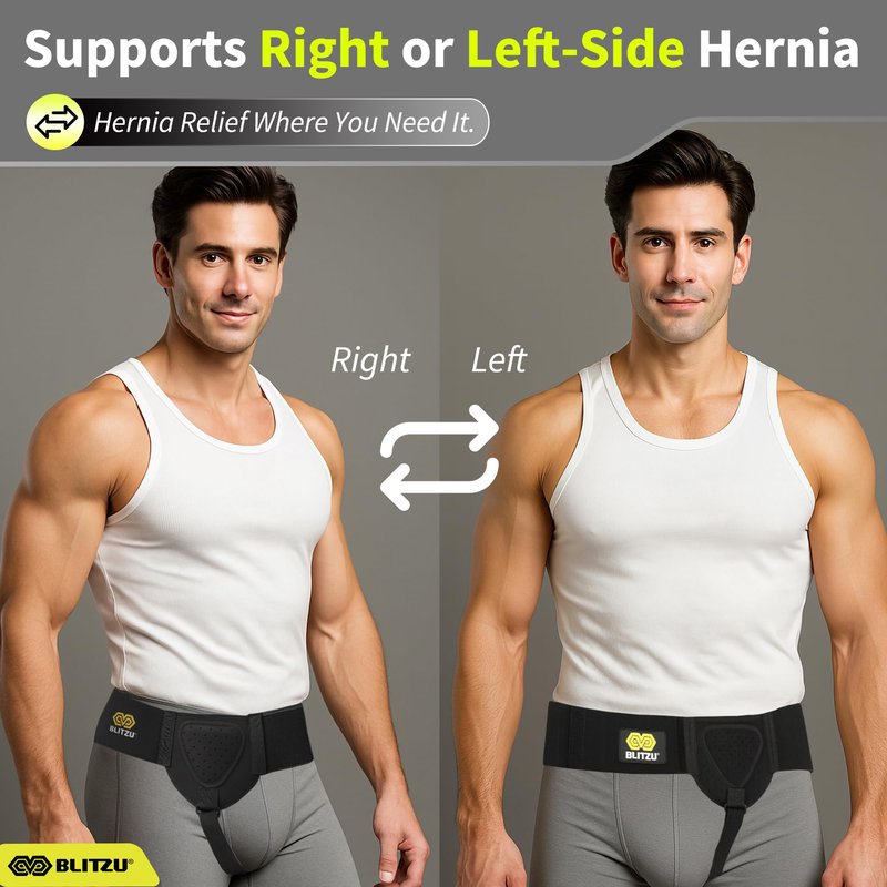 BLITZU Inguinal Hernia Support Belt for Men & Women, Adjustable Left or Right Side Hernia Truss with Removable Compression Pad, Slim Groin Support Belt for Everyday Wear Black S-M