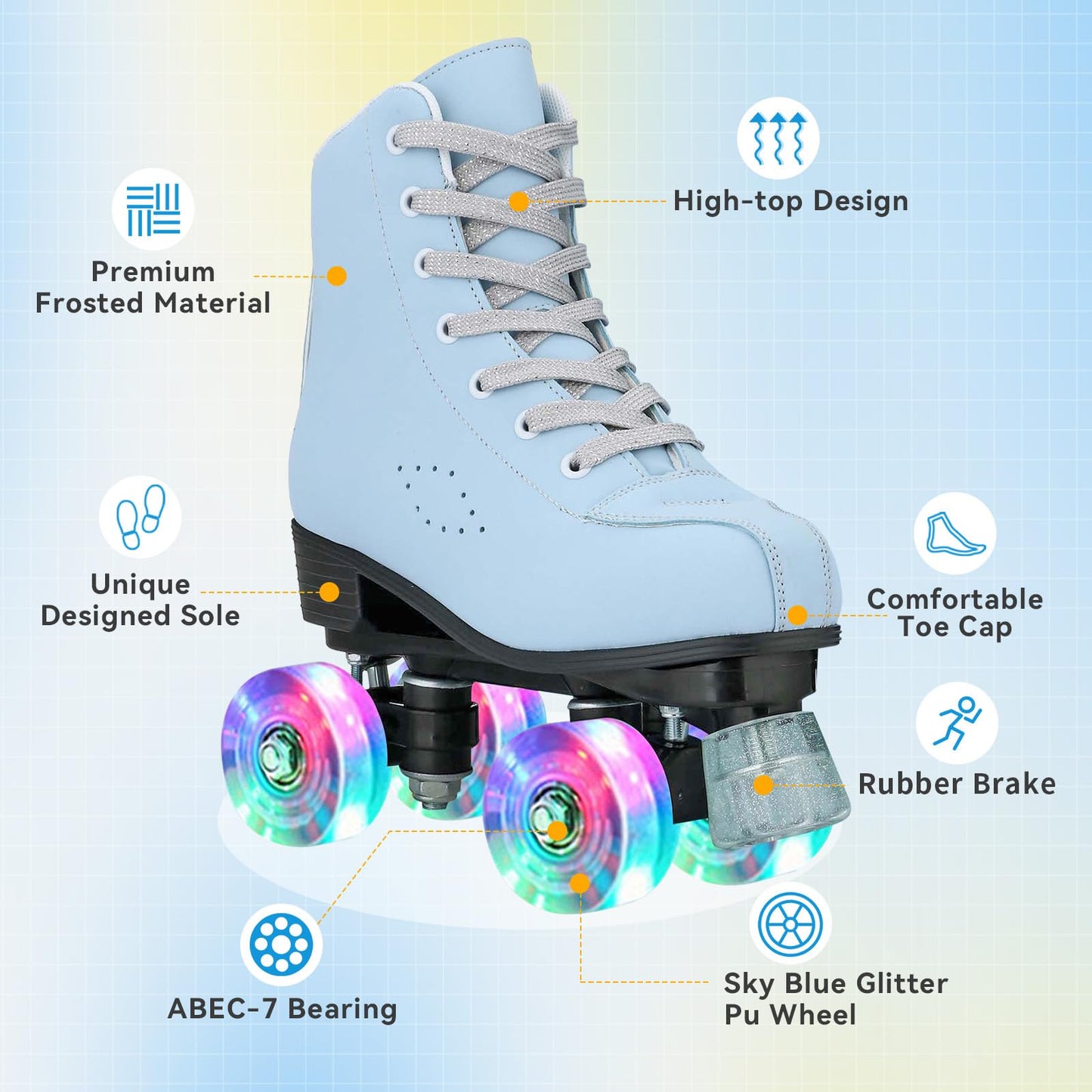 XUDREZ Women's SkyBlue Frosted Material Roller Skates, Classic Double-Row High-top Skates for Beginner, Indoor Outdoor Use (US:8)