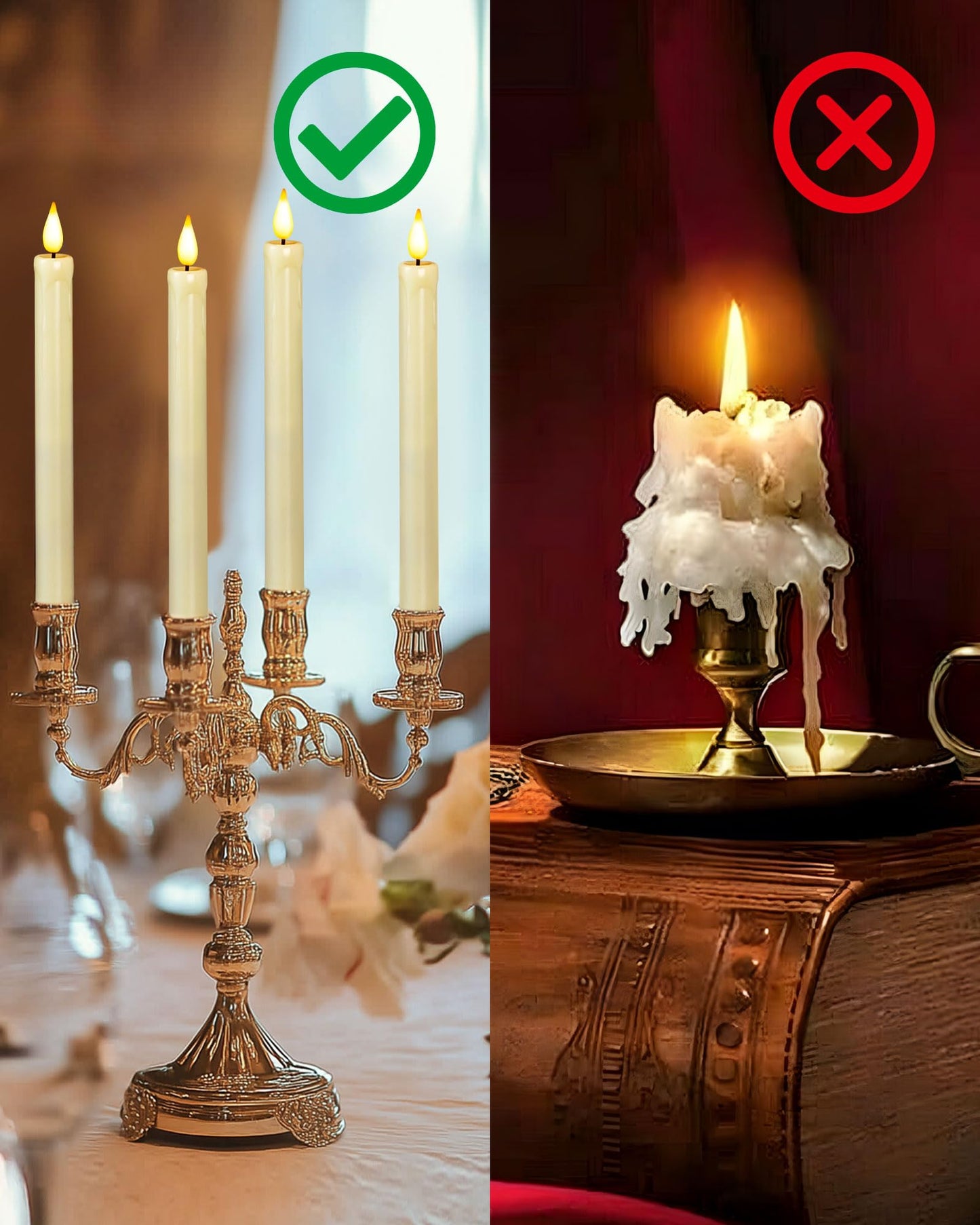 Homemory 6 Pack Flameless Taper Candles, No Remote, Realistic Flickering Battery Operated Candlesticks, Ivory LED Plastic Candle Safe for Weddings, Table Decor, Christmas, and Halloween