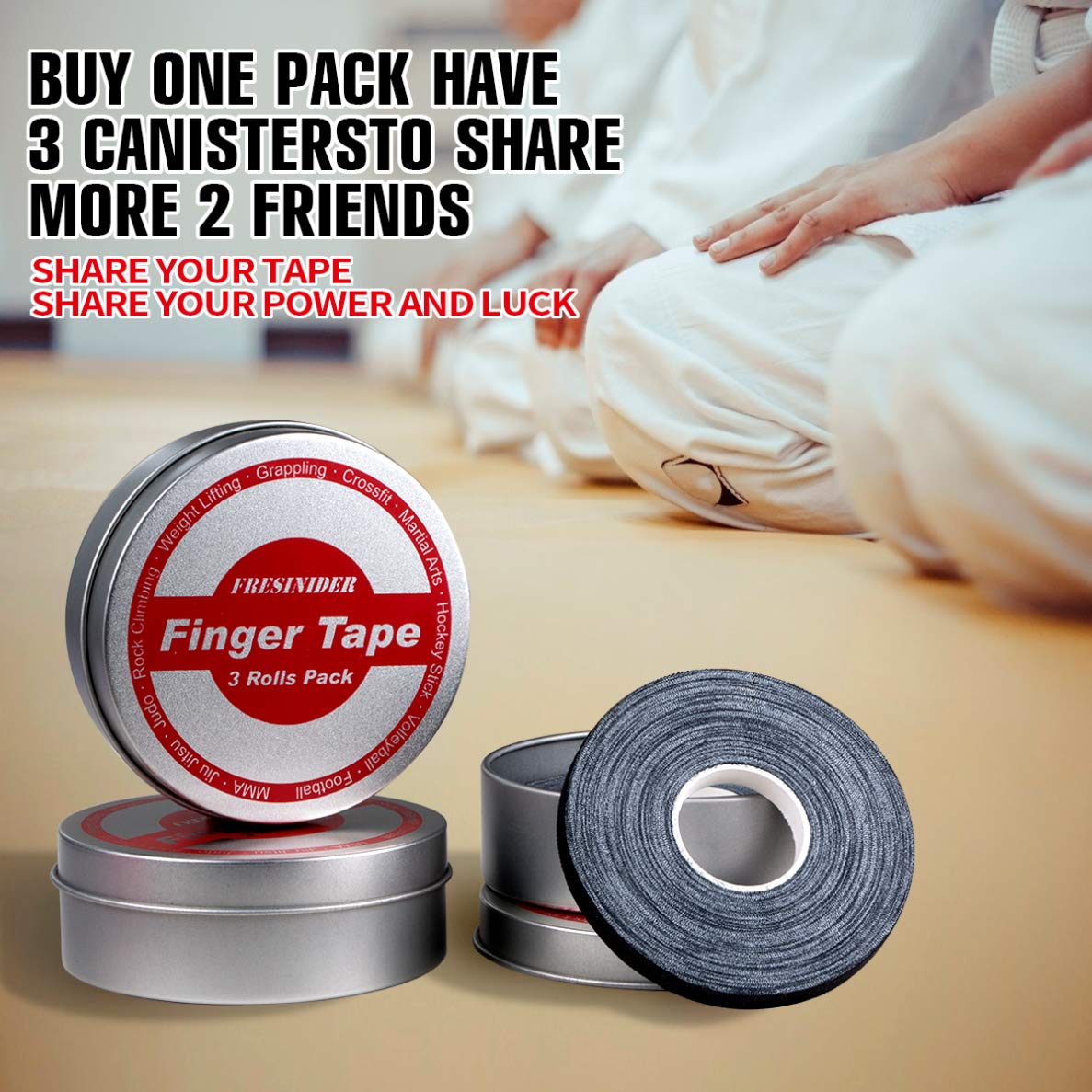 Finger Tape - Strong Athletic Tape | 0.3” x 45 Feet (9 Pack) Tin Set | No Sticky Residue | for Rock Climbing, BJJ Jiu Jitsu, Grappling, Judo, MMA, Rock Climbing and Martial Arts (Black)