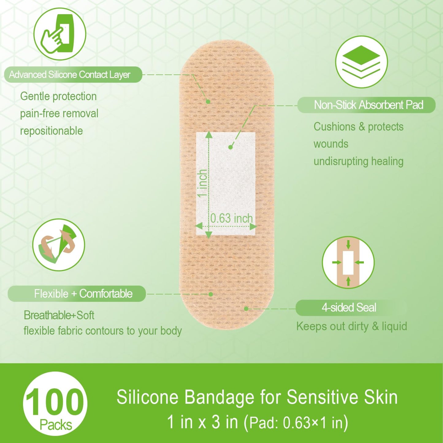 NeuHeils Silicone Bandages for Sensitive Skin 1"x3", 100 Counts