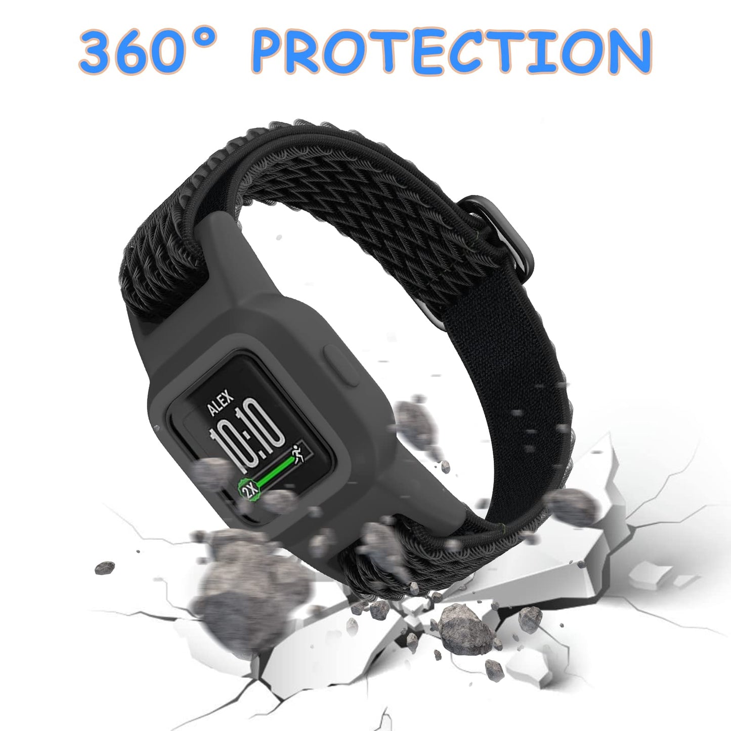 ESeekGo Elastic Bands Compatible with Garmin Vivofit Jr 3 for Kids, Colorful Nylon Stretchy Straps with Protective Case Adjustable Replacement Bands Accessories for Girls Boys