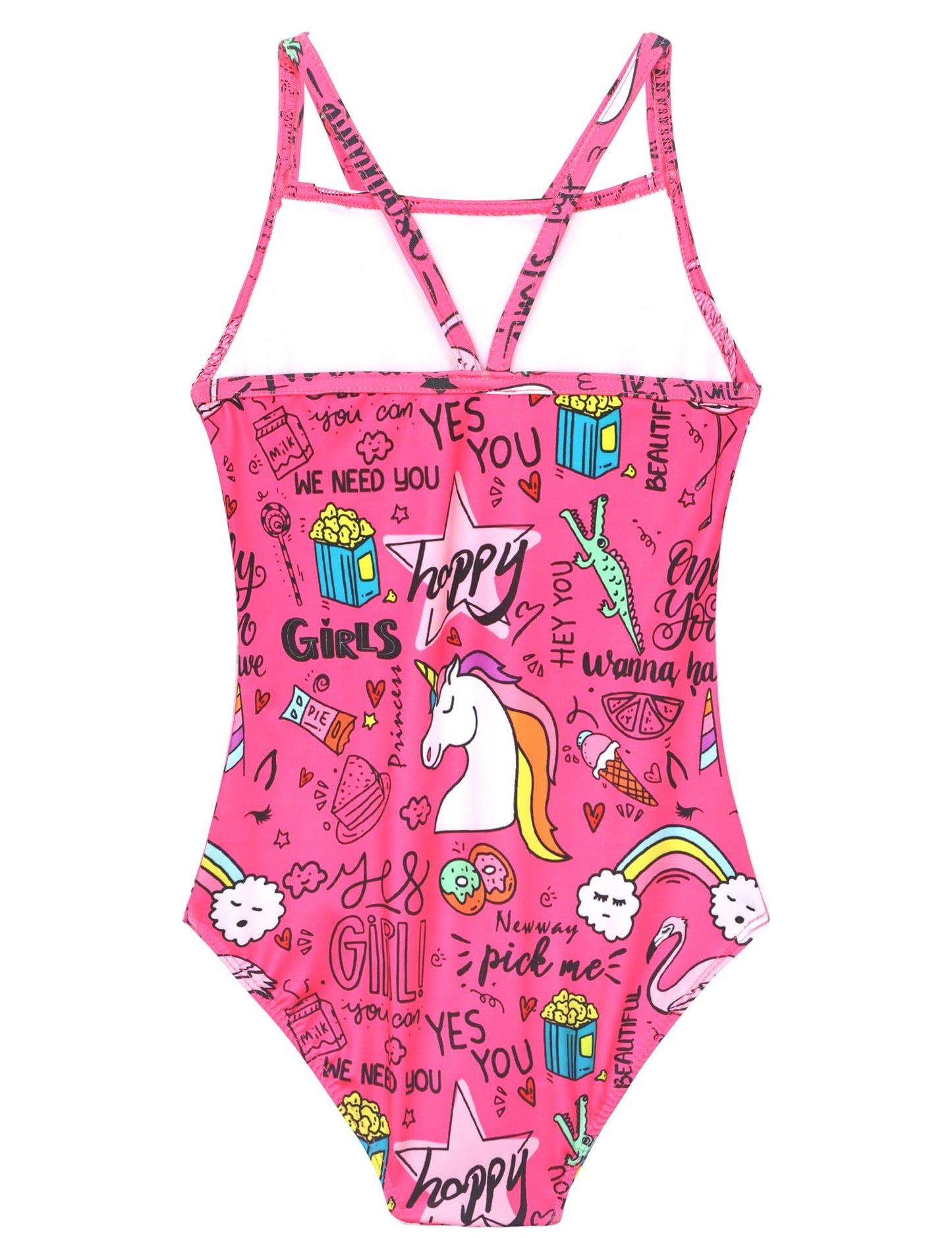 Girls Swimsuit Size 6-7 Years Old One Piece Bathing Suit Hotpink Rainbow Swimwear for Toddler Kids Swimming Practice