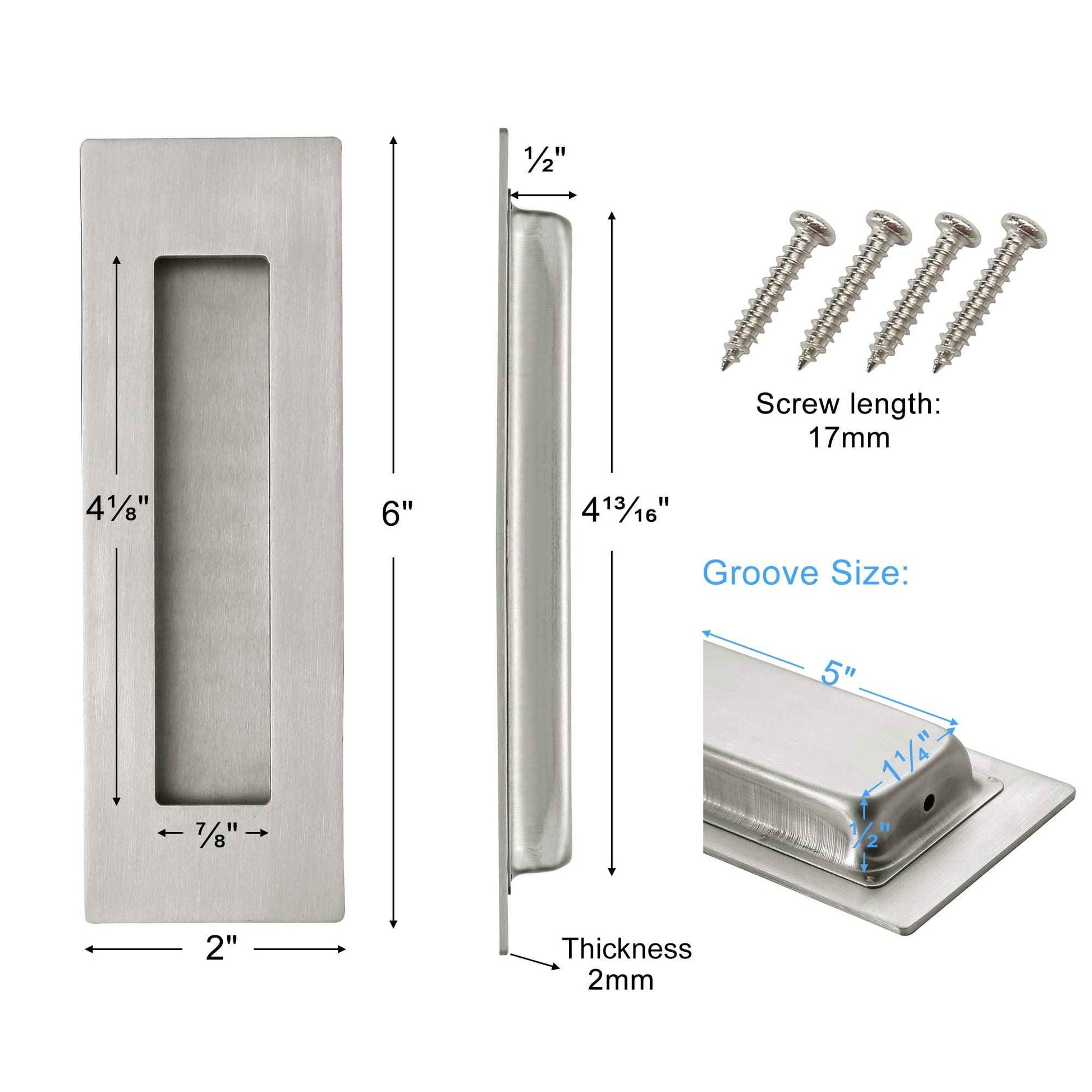 Malimali Pocket Door Pull and Edge Set, Stainless Steel Hardware Recessed Handle, Sliding Door Finger Flush Pull (Brushed Steel, 3 Pack)