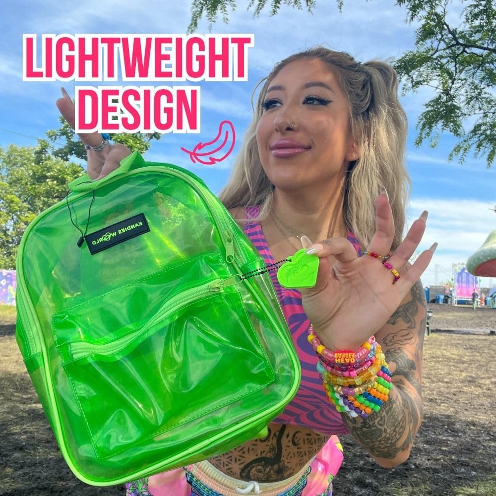 Kandies World Premium Clear Festival Backpack – Stylish Transparent Bag – Stadium Approved – Lightweight & Durable – 12”x10.5” (Green)