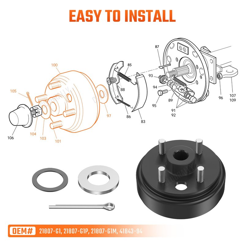 CLUBRALLY Golf Cart Brake Drum, Large Hole Fine Splined Brake Drum Assembly for 1991-Up EZGO and 1996-Up Columbia, OEM#21807-G1, 41843-94（1 PCS）