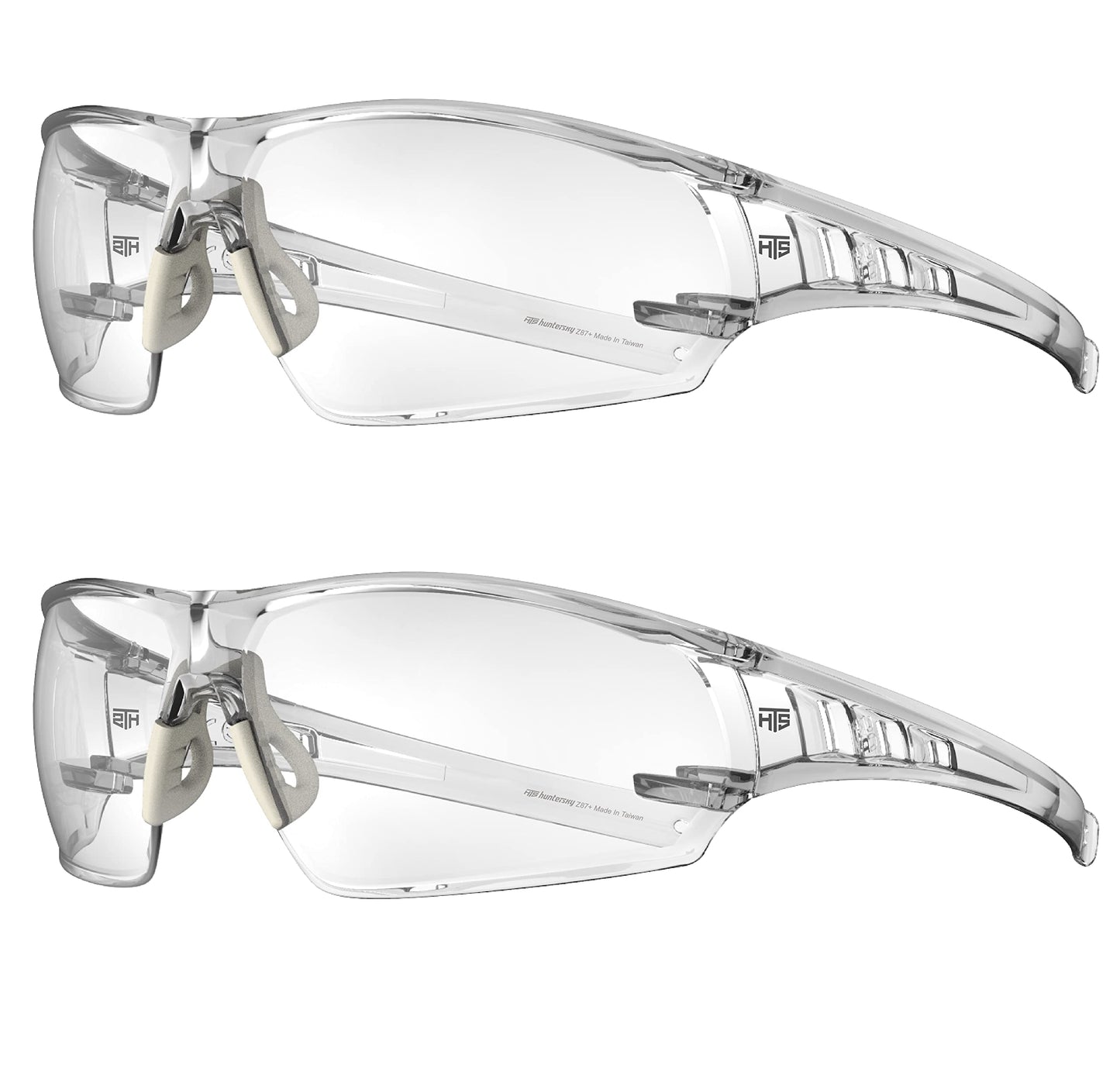 HUNTERSKY HTS S2491 Lightweight Protective Anti Fog Wrap-Around Clear Shooting Safety Glasses with rubber nose pad ANSI Z87.1 Scratch Resistant 2PK
