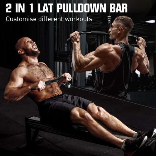 RENRANRING Pulley System, Weight Cable Pulley System for Home Gym,Cable Machine Attachment with 2 in 1 LAT Pull Down Bar,Tricep Rope,Long Strap,Exercise Handles for Biceps Curl, Forearm