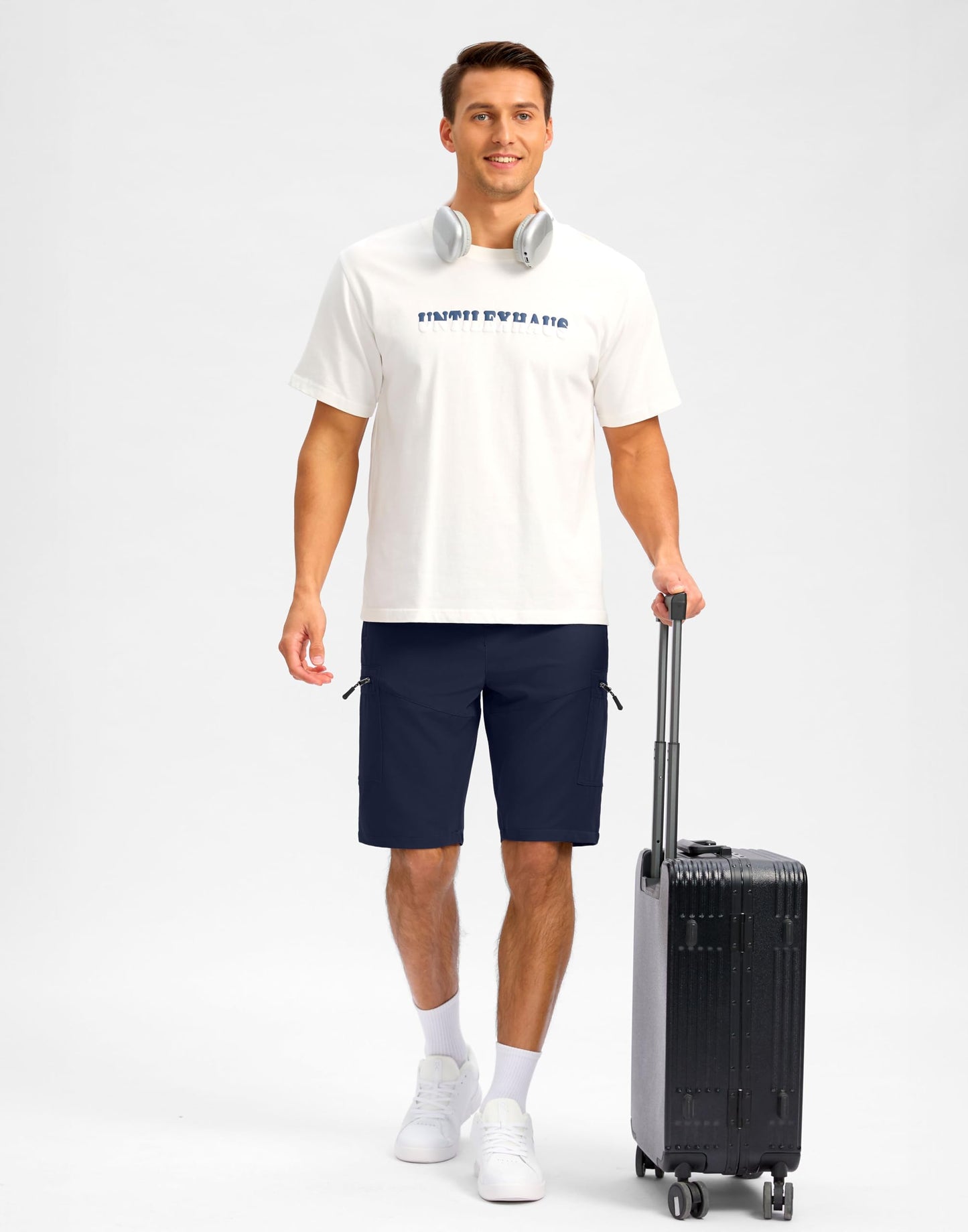 Pudolla Men's Hiking Shorts 11" Lightweight Cargo Work Shorts for Men Summer Travel Golf Casual Outdoor with 5 Pockets(Navy Large)