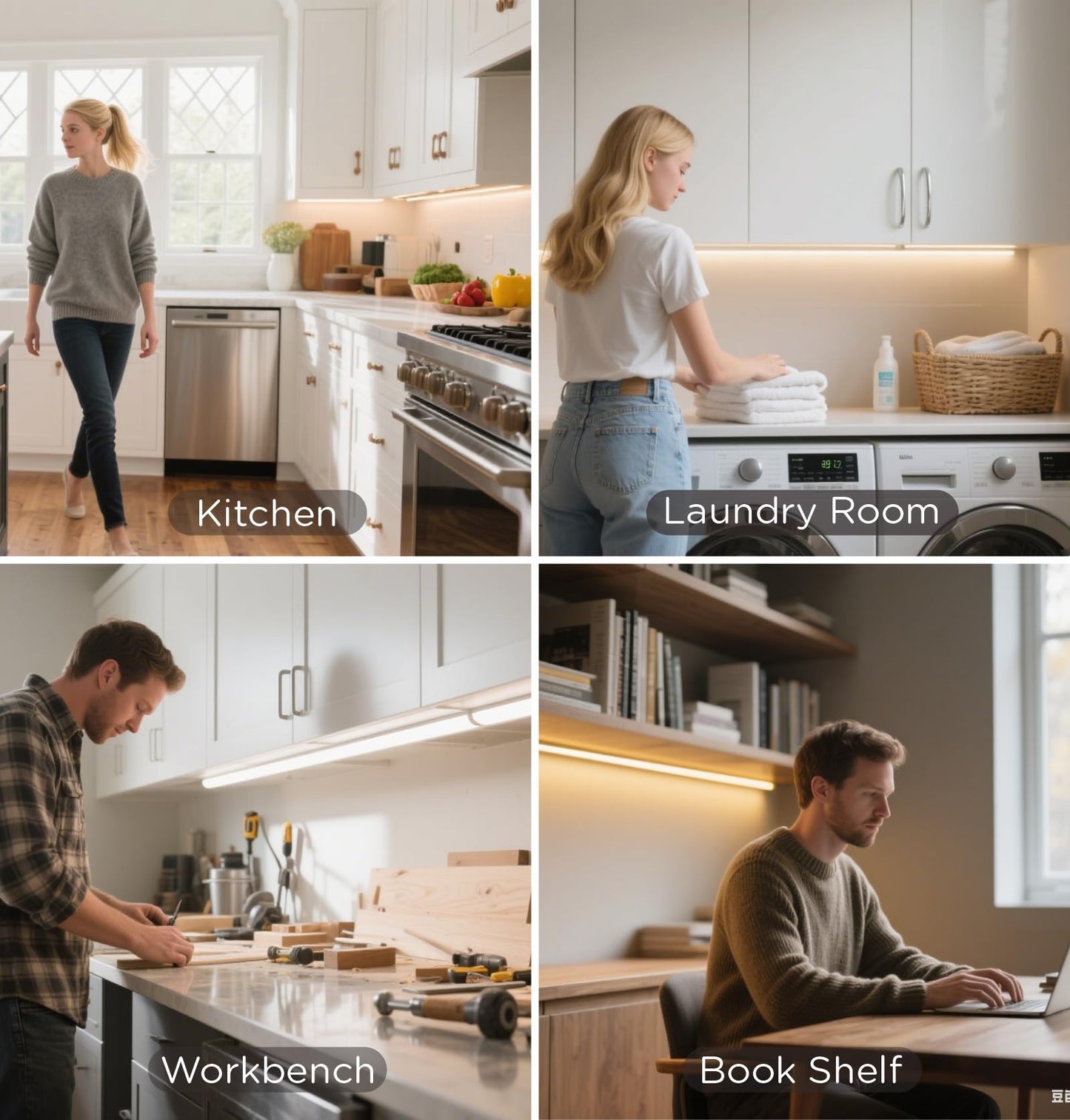 Leetdud Under Cabinet Lighting Plug in, 20 Inch 2 Pcs Kitchen Counter Lights, 4000K Super Bright 1280LM,16W Ultra Thin Led Underabinet Light Bar for Cupboard,Shelf,Sink,Workbench