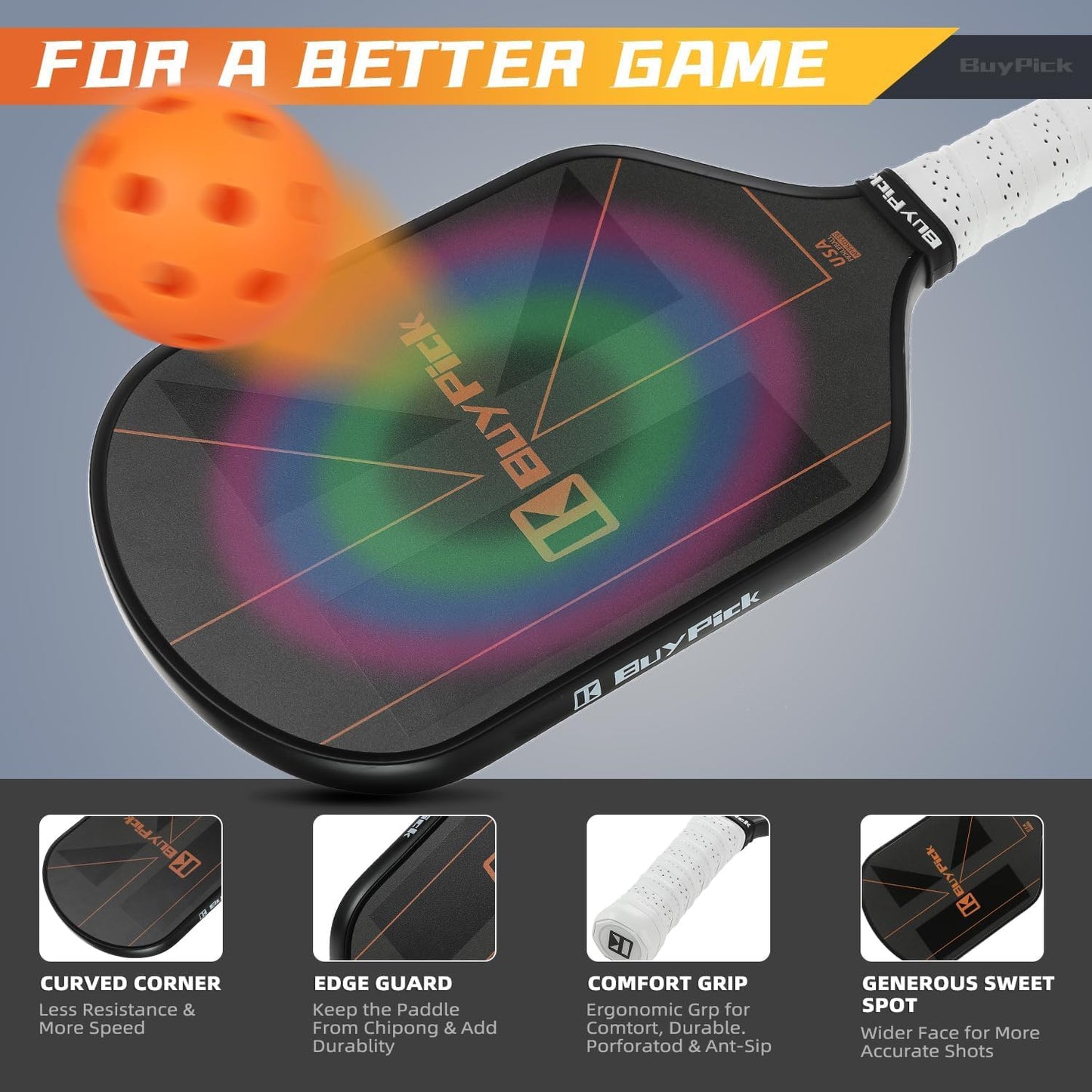 Pickleball Paddles, Pro Carbon Fiber Pickleball Paddle 16 mm Honeycomb Core, USAPA Approved Lightweight Rackets, Pickleball Paddles Set of 2 with 4 PE Balls 1 Bag, Pickle Ball Paddle for Men Women