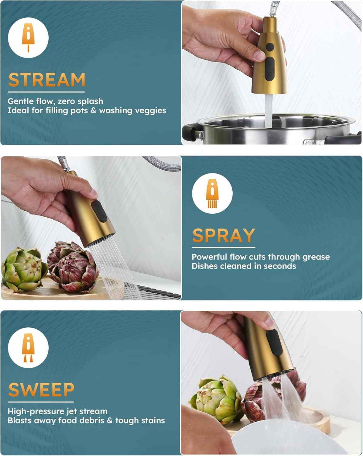 Stainless Steel Kitchen Faucet Combo with Water Filter - Brushed Nickel Sink Faucet for RO Systems