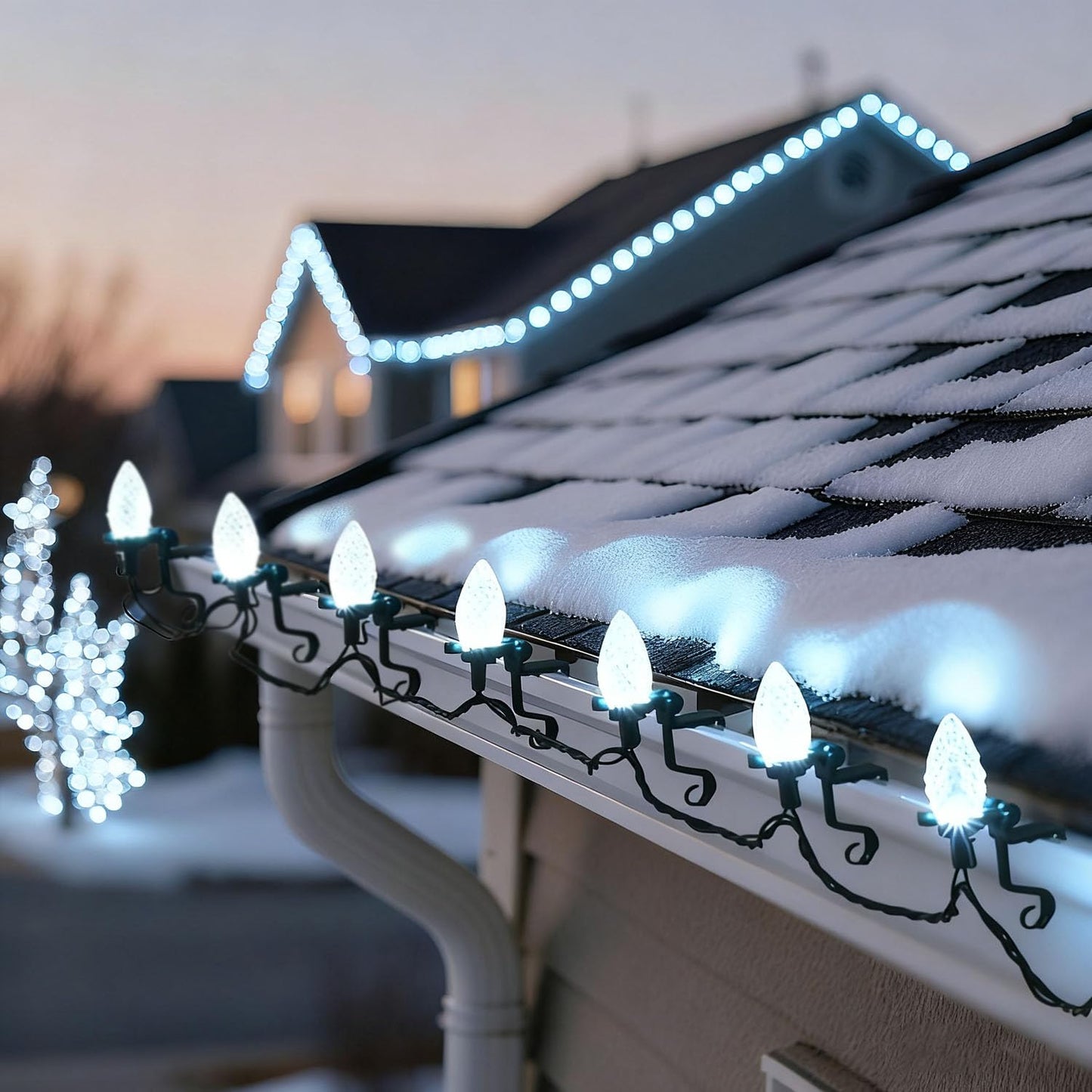 NIOSTA C9 LED Outdoor Christmas Lights,C9 String Lights with Quick Clips,for Xmas House Roof Gutter,Plug in & Connectable,66FT 100 Light,Cold White Faceted