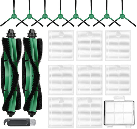Replacement Parts Accessories for iRobot Roomba Combo Essential Vac 2 Y0110,Y0112,Y0140,Q0120 Q052 2 Main Brush Rollers, 8 Hepa Filters, 8 Side Brushes, 1 Brush Cleaning Tool Caster Wheel