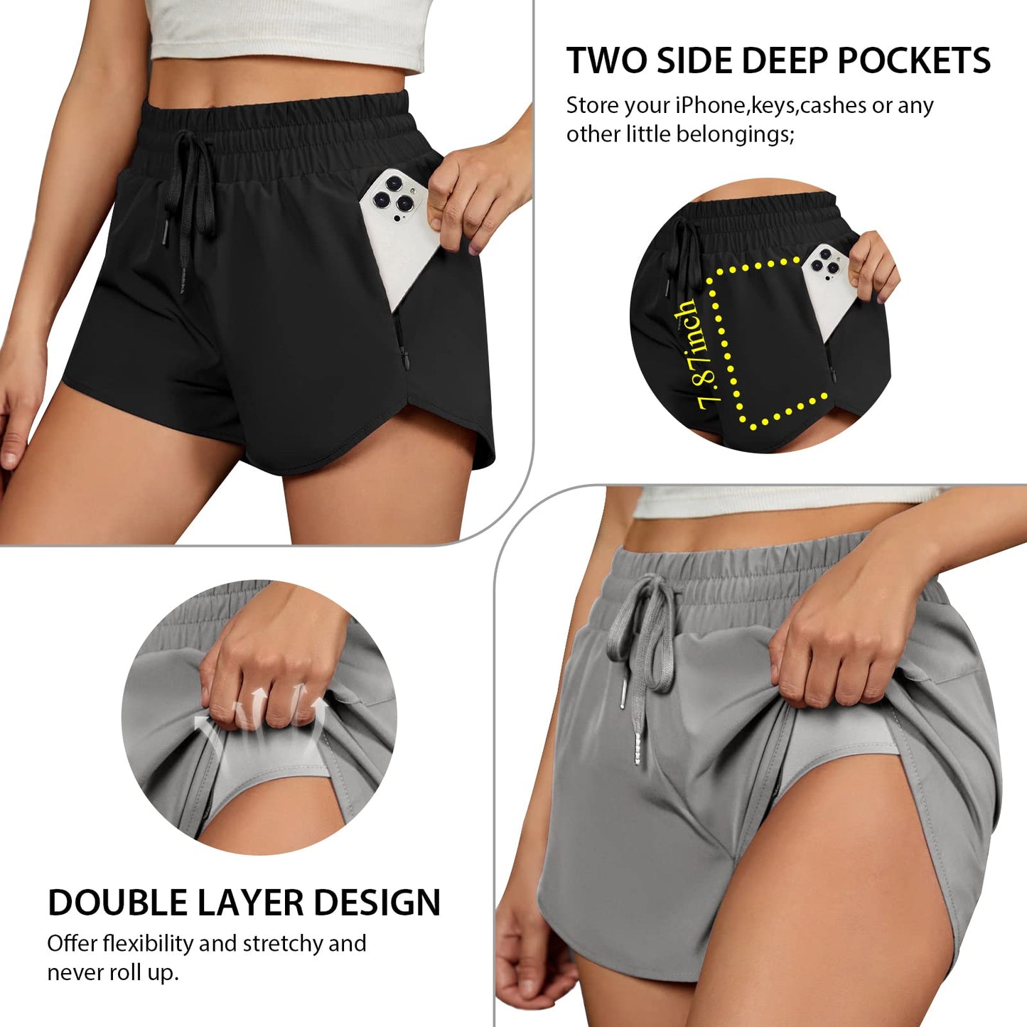 BMJL Women's Running Shorts 2.5" High Waisted Athletic Short Summer Gym Workout Short with Zipper Pockets(S,Black2)