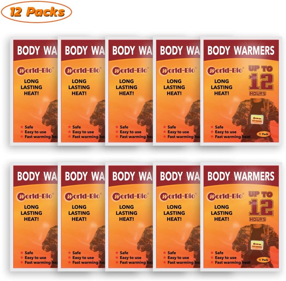 WORLD-BIO Body Warmers | Disposable Adhesive Heat Patches for Cold Weather - Long Lasting, Odorless, 12/20/32/40 Packs