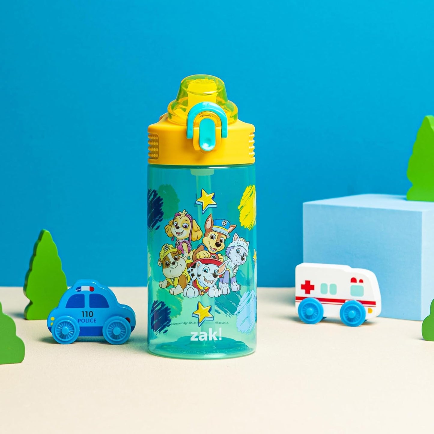 Zak Designs PAW Patrol Water Bottle - 16oz Durable Plastic With Straw & Leak-Proof Cover | Perfect for School & Travel