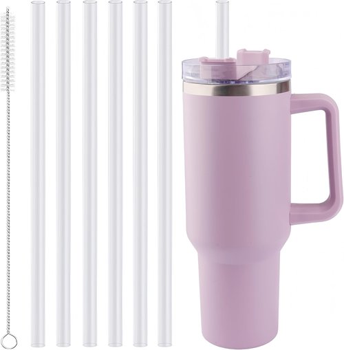 Joshey 12 Inch Tritan Replacement Straws - 6 Pack Reusable Long Straws with Cleaning Brush | Fits 30oz & 40oz Stanley Cups, BPA-Free (Clear)