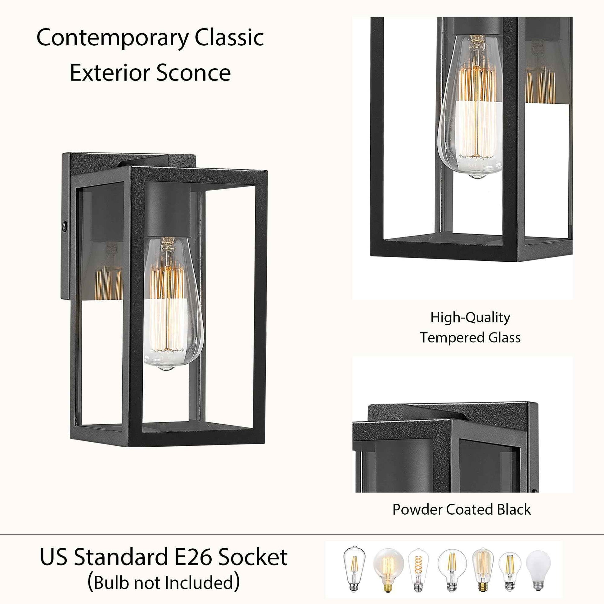 Bestshared Exterior Wall Lantern, Outdoor Wall Sconce, Patio Lighting Fixture for Porch, Home, Barn, Storefront (Black, 2 Pack)