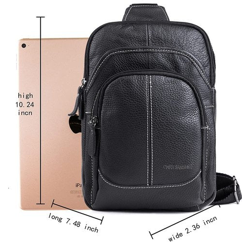 Chrysansmile Sling Bag for Men Black Crossbody Bags for Women Genuine Leather Cross Body Bag Mini Backpack for Travel Outdoor