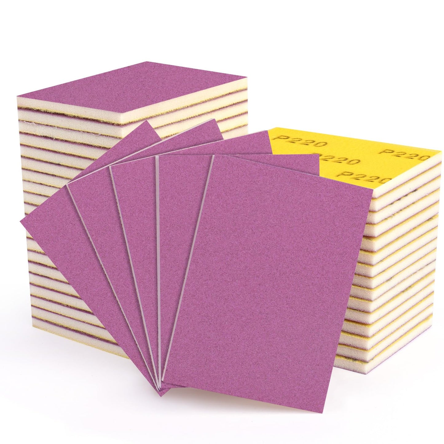POTUINOM 20 Pcs 3 x 4 Inch Sanding Sponge Set, 220 Grit Abrasive Sanding Sponges Pads Soft Foam Hand Sander Block Wet Dry Purple Ceramic Sand Sandpaper for Wood Metal Drywall Furniture Paint Polishing