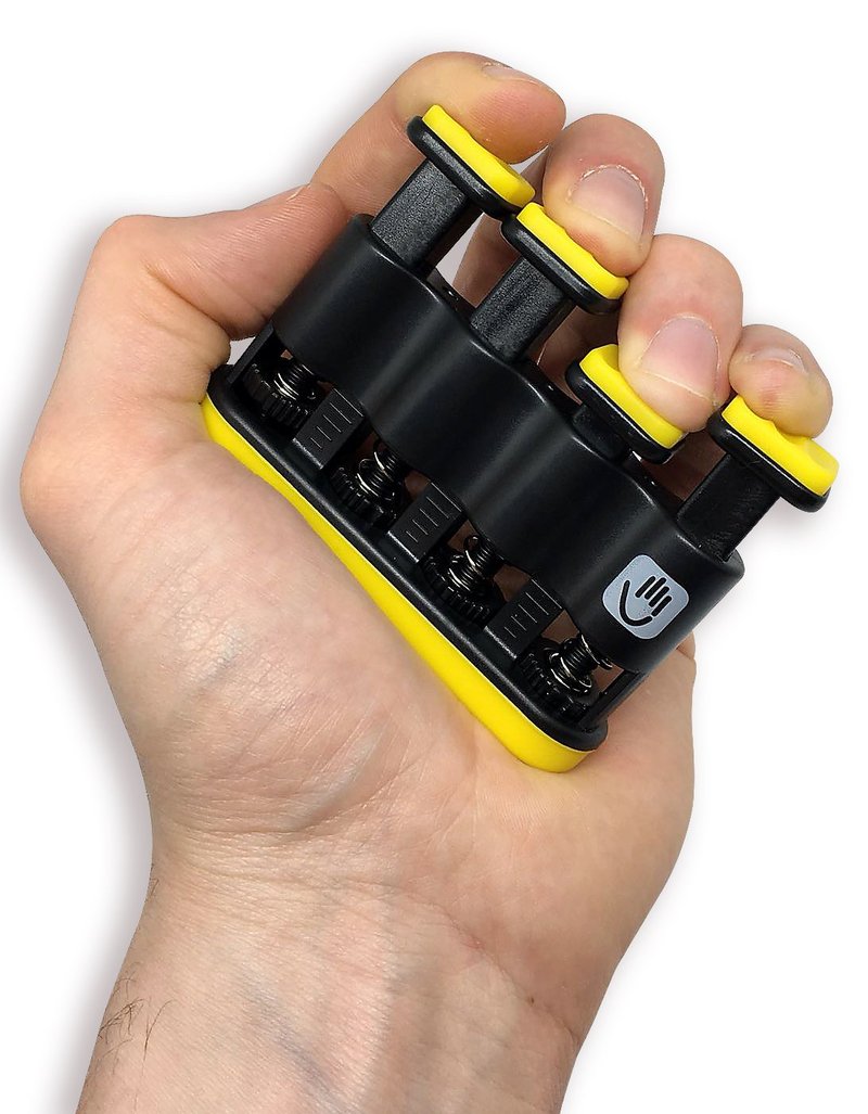 THE FINGER BLITZER - adjustable finger strength trainer and grip exerciser – the ultimate lower resistance hand conditioning rehab and therapy device, practice aid and instrument warm-up tool