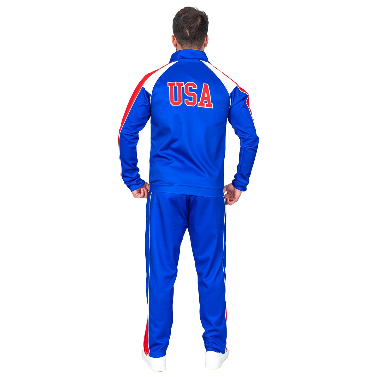 Costume Agent Beer Fest USA Blue and Red Tracksuit Jacket and Pants Halloween Costume Cosplay, Blue