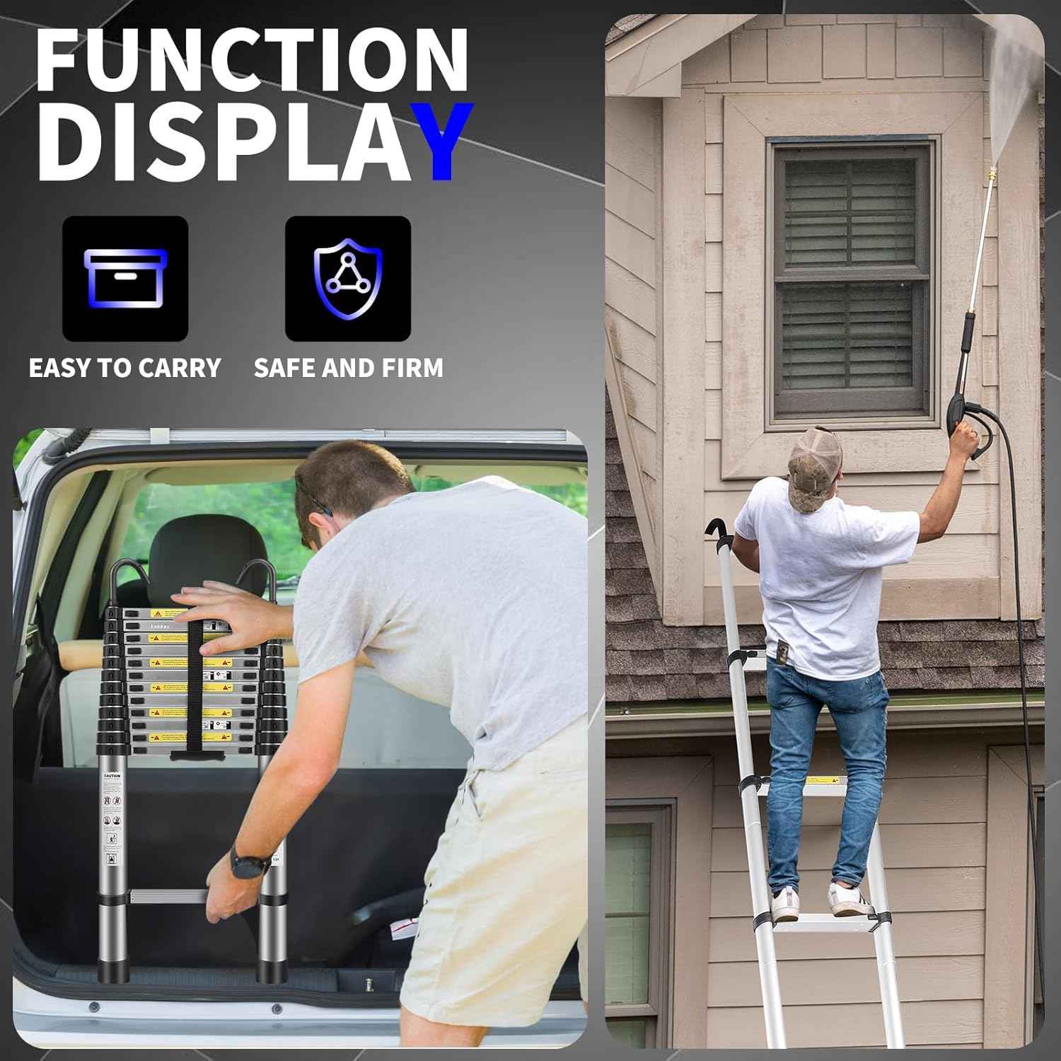 8.5 FT Telescoping Ladder - Lightweight Aluminum Extension Ladder with Stabilizers for Home & RV Travel
