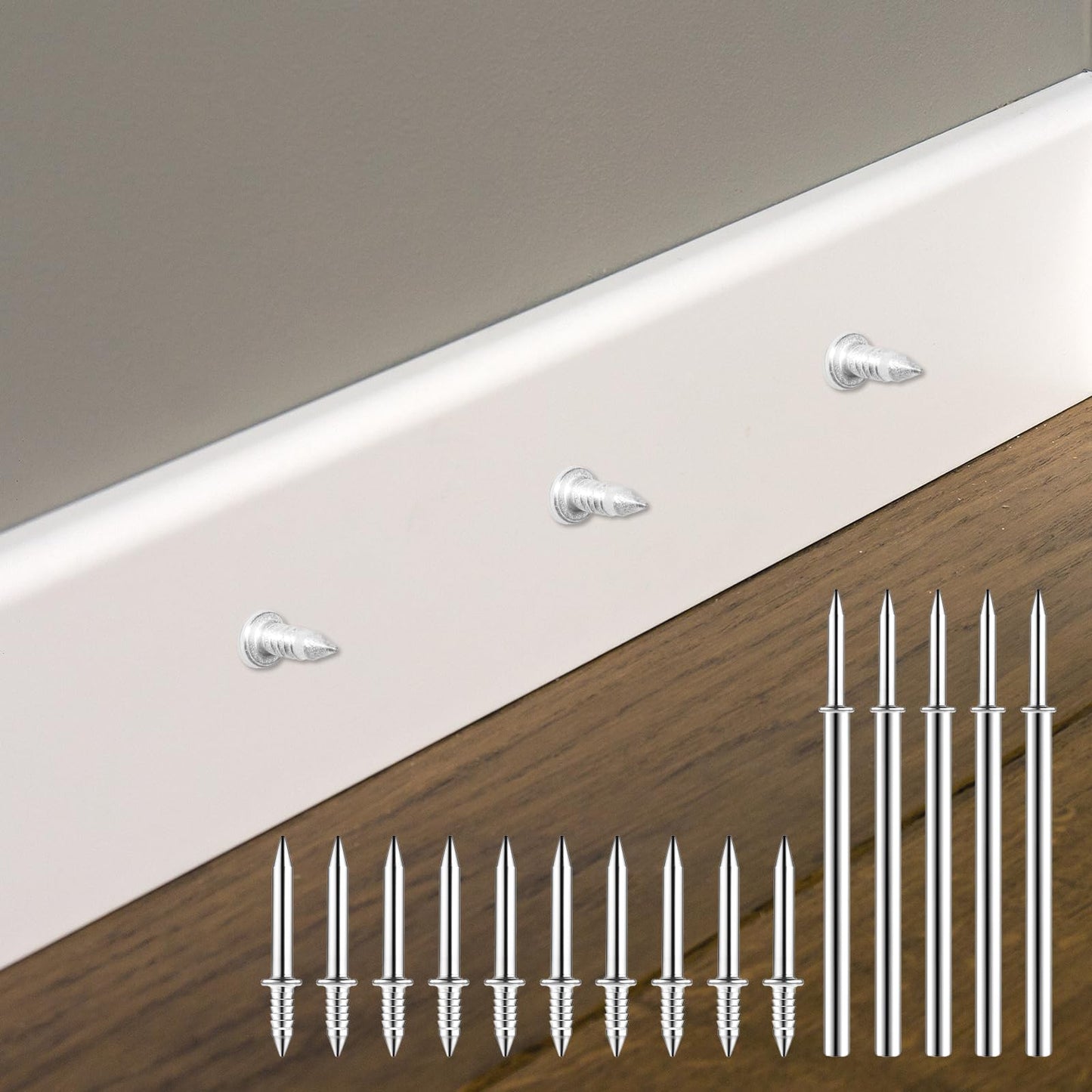 simarro 500 Packs Double-Head Skirting Thread Seamless Nail Bulk, Skirting Line without Marks Nail Invisible Security Screws with 5 Nail Specific Sleeve Tools