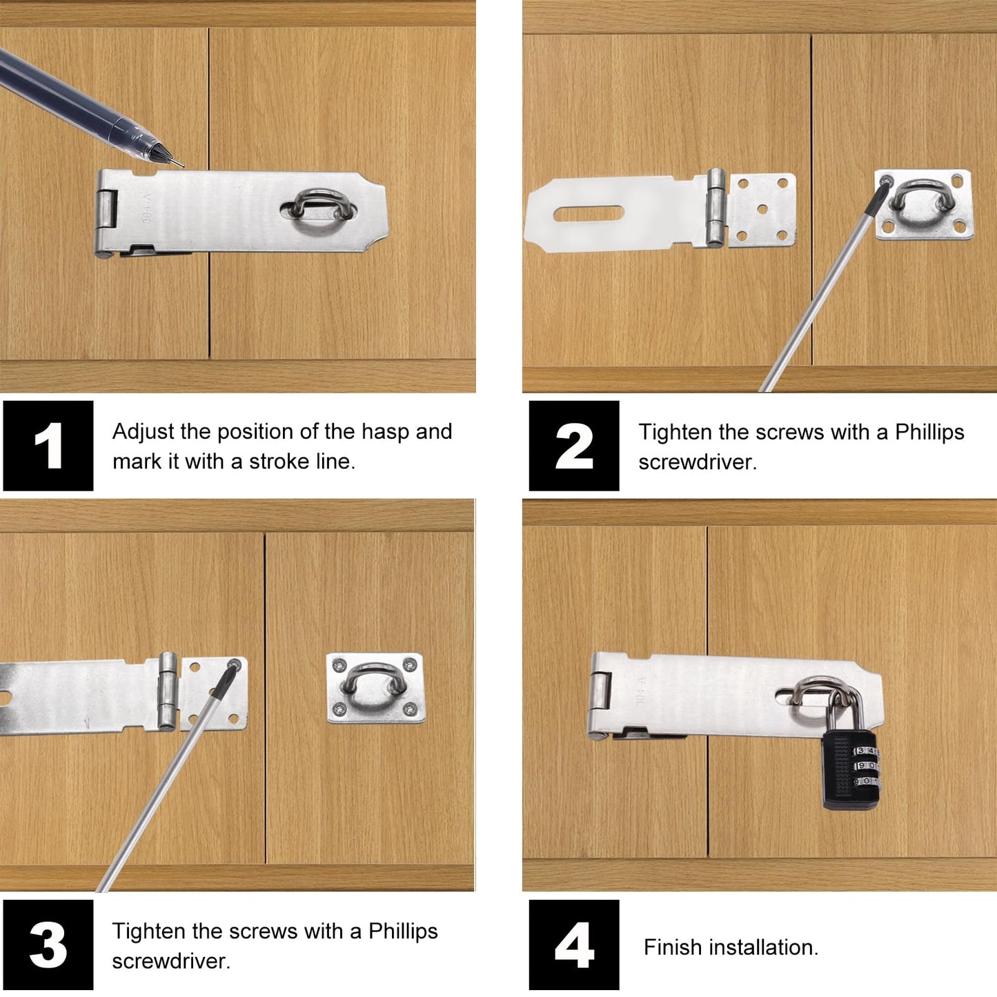 Tanbupu 2Pcs Door Locks Hasp Latch,5 Inch 304 Stainless Steel Safety Packlock Clasp Hasp Lock Latch,Hinge Lock Padlock with Screws for Gates,Doors,Cabinets, Closets and More(Black)