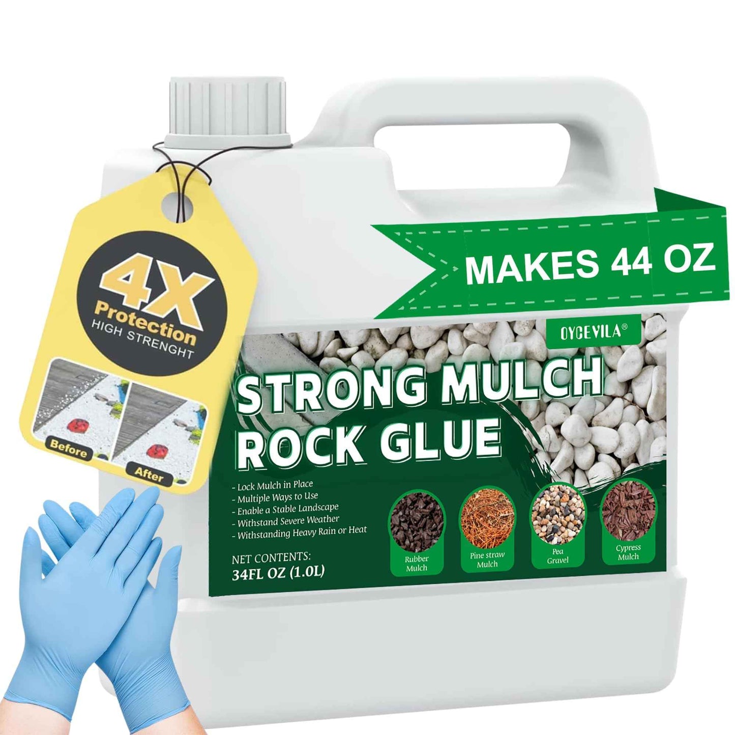 Strong Concentrate Rock Glue, Makes 42oz Weather-Resistant Mulch Glue for Indoor & Outdoor Use All Year Round, Max Clear Gravel Binder for Landscaping, Sticky Gravel Adhesive - Lockdown Rubber/Pebble