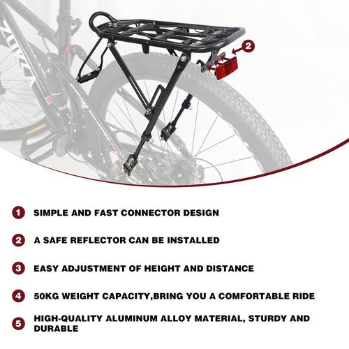 GRELiving Rear Bike Rack – Universal Bicycle Cargo Carrier for 26”-29”MTB, 700c Road Bike, Commuter & Classic Bikes | Lightweight Aluminum Pannier Rack (Fits Disc/Non-Disc Brakes)