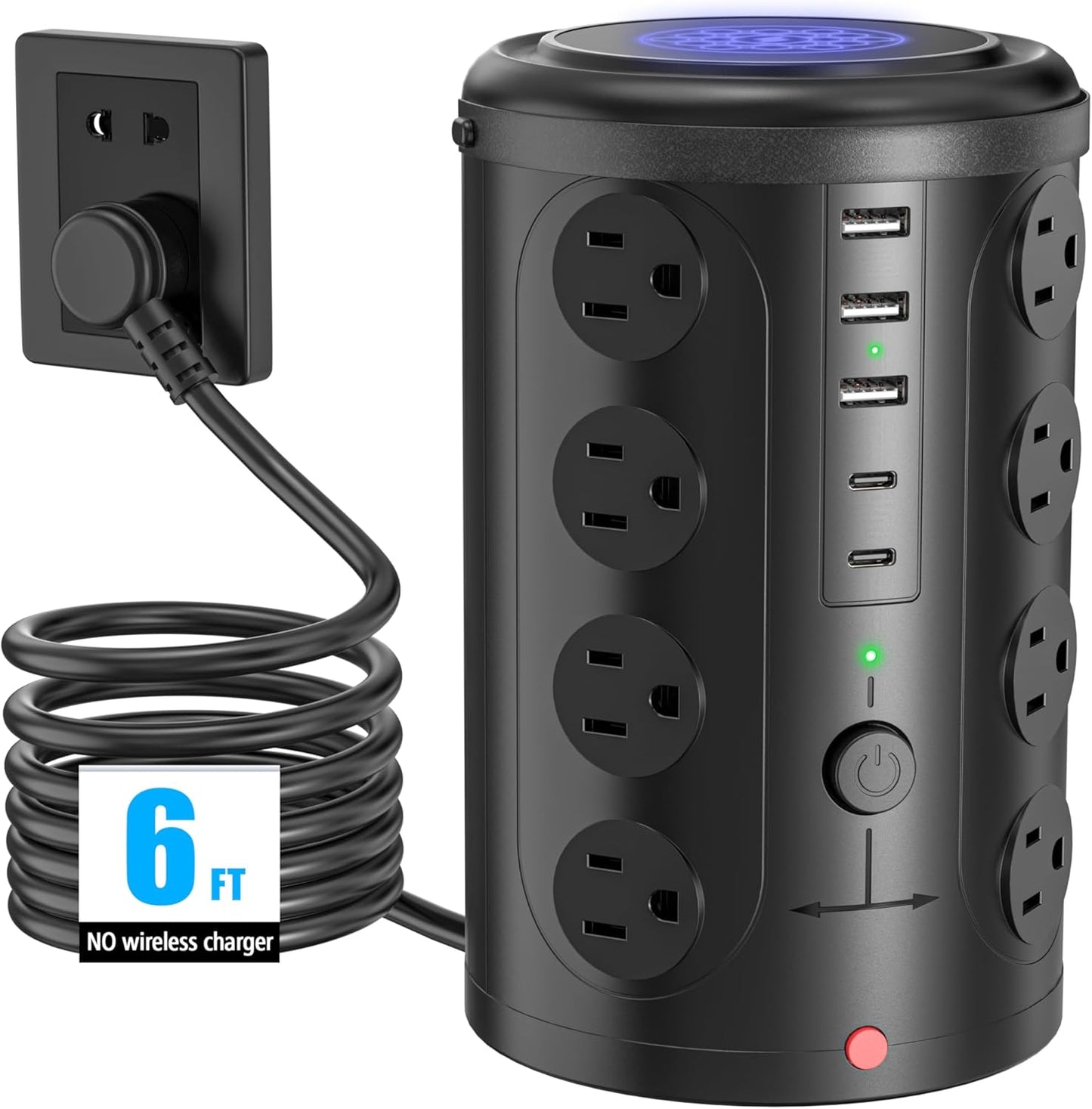 15W Wireless Charging Surge Protector Power Strip with 16 AC Outlets & 5 USB Ports - Desk Charging Station for Home, Office & Dorm Room (10FT)