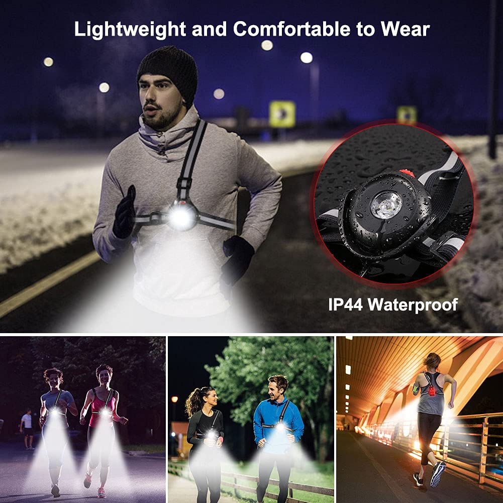 ALOVECO Outdoor Night Running Lights LED Chest Light Back Warning Light with Rechargeable Battery for Camping Hiking Running Jogging Outdoor Adventure (90° Adjustable Beam)