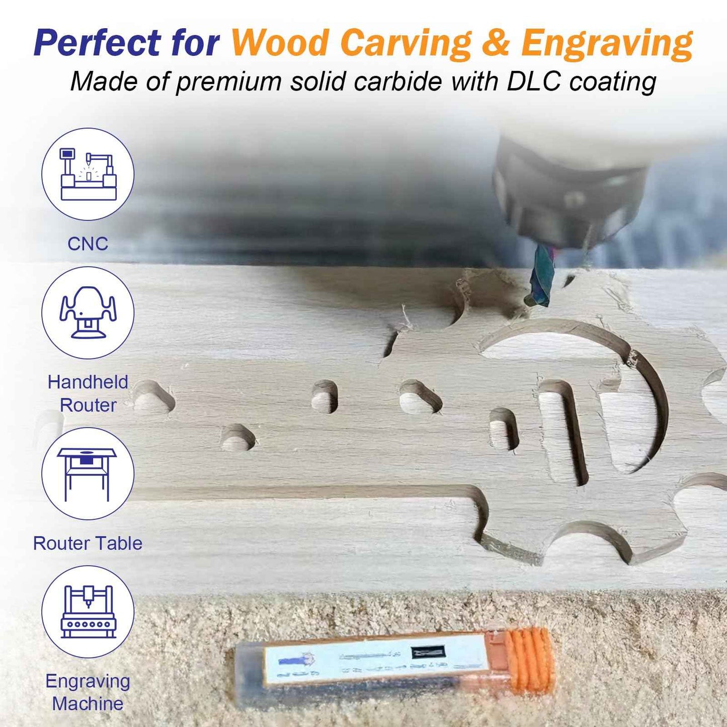 Compression Spiral Router Bits 1/4 "Shank, 1/4 "Cutting Diameter, 1" CL, Up Down Cut Bits for CNC & Wood Working / Wood Carving ,Solid Carbide End Mill with DLC Coating