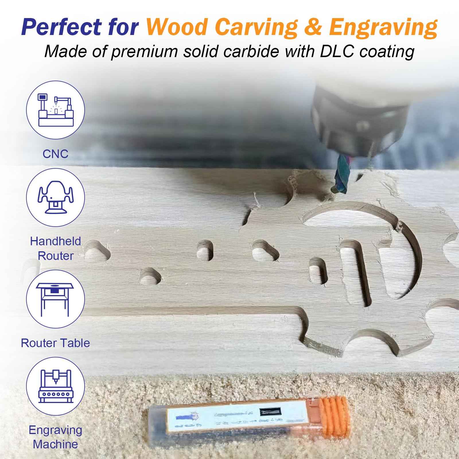 Compression Spiral Router Bits 1/4 "Shank, 1/4 "Cutting Diameter, 1" CL, Up Down Cut Bits for CNC & Wood Working / Wood Carving ,Solid Carbide End Mill with DLC Coating