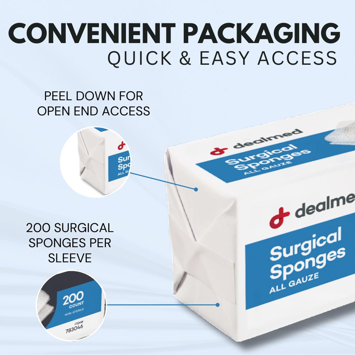 Dealmed 4" x 4" Surgical Sponges, 12-Ply, Absorbent Woven Gauze Pads, Non-Sterile Wound Care for First Aid Kit and Medical Facilities, 200 Count (Pack of 4)
