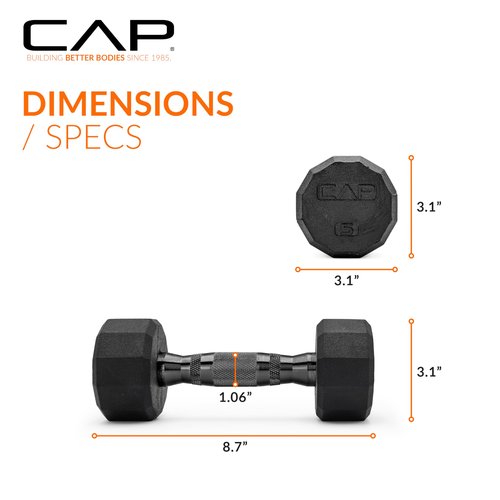 CAP 12-Sided Coated Dumbbell with Black Handle, Pair, 5 LB