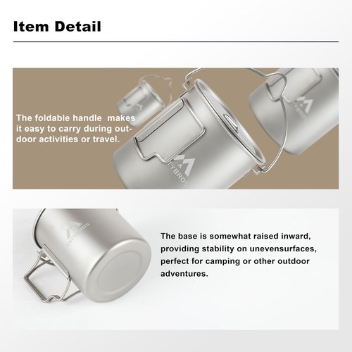 THTYBROS Titanium 750ml Pot with Titanium Spork, Ourdoor Solo Camping Mug, Hanging Cup Spork Kits