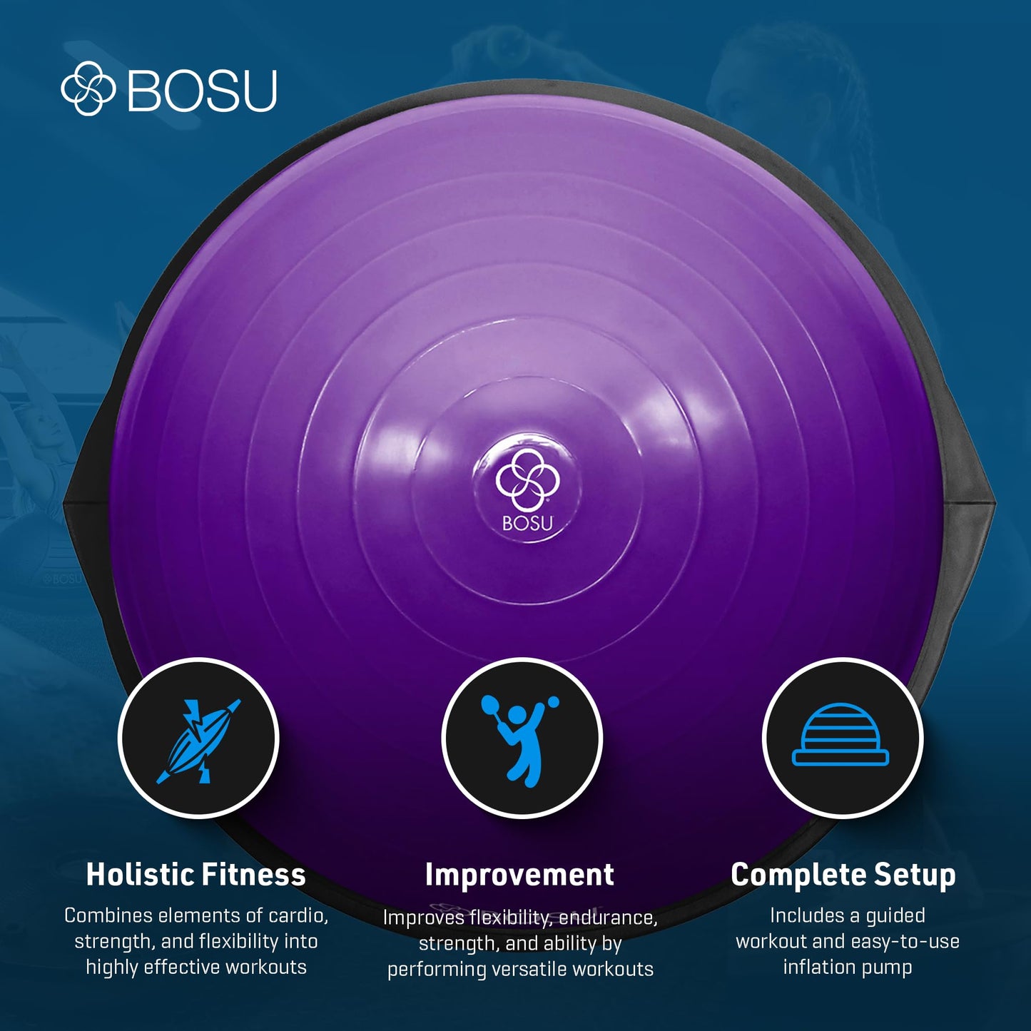 Bosu Pro Balance Board Strength Trainer Ball, Equipment for Home Gym, 26 Inch, Purple