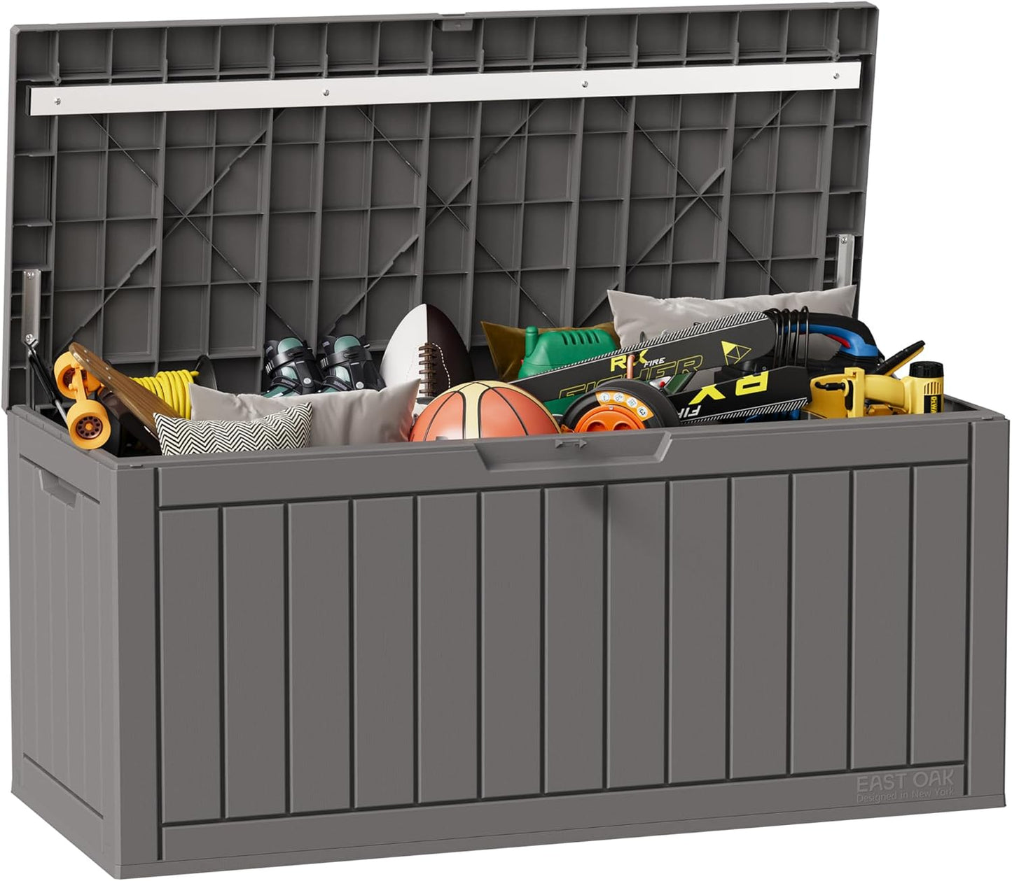 31 Gallon Waterproof Outdoor Storage Box - Lockable Resin Deck Bin for Patio Cushions & Tools - UV Resistant, Black