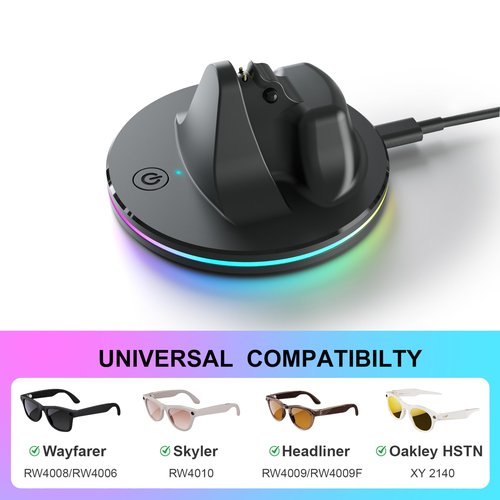 BLUZOVR Charging Dock for Ray-Ban Meta Smart Glasses,Charging Station Compatible with Wayfarer, Skyler, Headliner & Oakley HSTN,Smart Glasses Accessories with LED Indicator,Ambient Lighting,Black